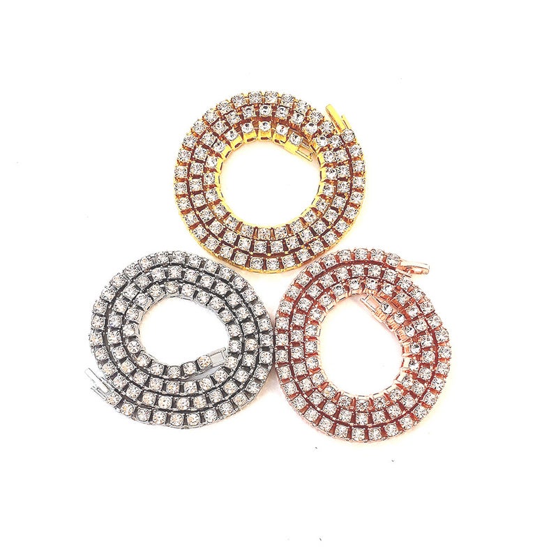 Hip-Hop Necklace Men'S 5Mm Alloy Rhinestone Row Tennis Chain Hip-Hop Necklace Bracelet Simple All-Match - Image 4